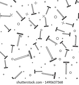 Black line Garden rake icon isolated seamless pattern on white background. Tool for horticulture, agriculture, farming. Ground cultivator. Housekeeping equipment.  Vector Illustration