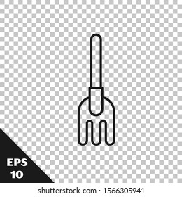 Black line Garden rake icon isolated on transparent background. Tool for horticulture, agriculture, farming. Ground cultivator. Housekeeping equipment.  Vector Illustration
