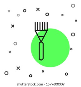 Black line Garden rake icon isolated on white background. Tool for horticulture, agriculture, farming. Ground cultivator. Housekeeping equipment.  Vector Illustration