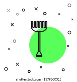 Black line Garden rake icon isolated on white background. Tool for horticulture, agriculture, farming. Ground cultivator. Housekeeping equipment.  Vector Illustration