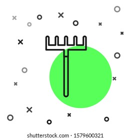 Black line Garden rake icon isolated on white background. Tool for horticulture, agriculture, farming. Ground cultivator. Housekeeping equipment.  Vector Illustration