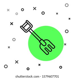 Black line Garden rake icon isolated on white background. Tool for horticulture, agriculture, farming. Ground cultivator. Housekeeping equipment.  Vector Illustration