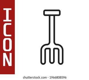 Black line Garden rake icon isolated on white background. Tool for horticulture, agriculture, farming. Ground cultivator. Housekeeping equipment.  Vector