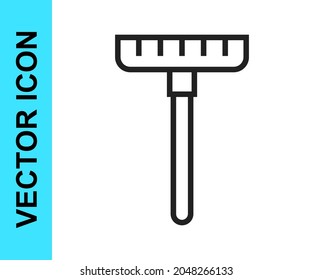 Black line Garden rake icon isolated on white background. Tool for horticulture, agriculture, farming. Ground cultivator. Housekeeping equipment.  Vector