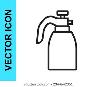 Black line Garden sprayer for water, fertilizer, chemicals icon isolated on white background.  Vector