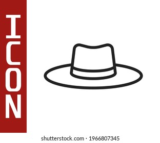 Black line Gardener, farmer or agricultural worker hat icon isolated on white background.  Vector