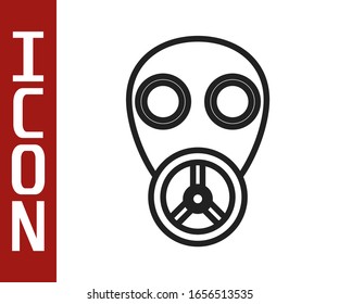 Black line Gas mask icon isolated on white background. Respirator sign.  Vector Illustration
