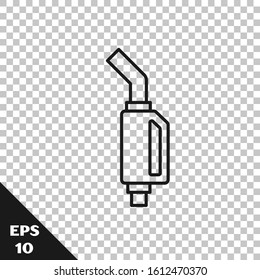 Black line Gasoline pump nozzle icon isolated on transparent background. Fuel pump petrol station. Refuel service sign. Gas station icon.  Vector Illustration