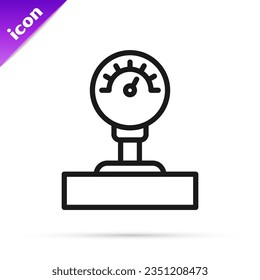 Icono de escala de ancho de línea negra aislado en fondo blanco. Satisfacción, temperatura, manómetro, riesgo, clasificación, rendimiento, taquímetro de velocidad.  Ilustración vectorial