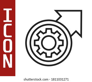 Black line Gear and arrows as workflow process concept icon isolated on white background. Gear reload sign.  Vector Illustration