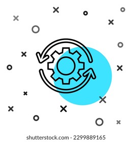 Black line Gear and arrows as workflow concept icon isolated on white background. Gear reload sign. Random dynamic shapes. Vector Illustration