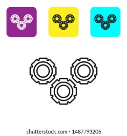 Black line Gear icon isolated on white background. Cogwheel gear settings sign. Cog symbol. Set icons colorful square buttons. Vector Illustration