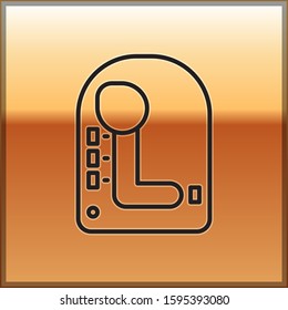 Black line Gear shifter icon isolated on gold background. Transmission icon.  Vector Illustration