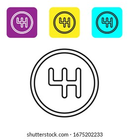 Black line Gear shifter icon isolated on white background. Transmission icon. Set icons colorful square buttons. Vector Illustration