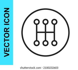 Black line Gear shifter icon isolated on white background. Manual transmission icon.  Vector