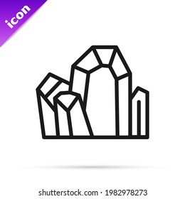 Black line Gem stone icon isolated on white background. Jewelry symbol. Diamond.  Vector