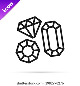 Icono de piedra de Gema de línea negra aislado en fondo blanco. Símbolo de joyería. Diamante.  Vector