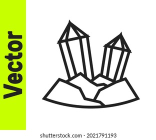 Black line Gem stone icon isolated on white background. Jewelry symbol. Diamond.  Vector