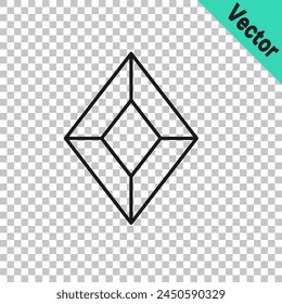 Black line Gem stone icon isolated on transparent background. Jewelry symbol. Diamond.  Vector