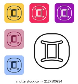 Black line Gemini zodiac sign icon isolated on white background. Astrological horoscope collection. Set icons in color square buttons. Vector
