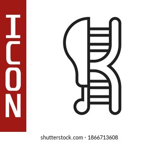 Black line Genetically modified chicken icon isolated on white background. Syringe being injected to chicken.  Vector