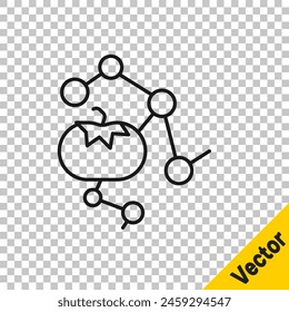 Schwarze Linie Genetisch verändertes Lebensmittel-Symbol isoliert auf transparentem Hintergrund. GVO-Früchte.  Vektorgrafik