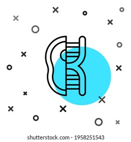 Black line Genetically modified meat icon isolated on white background. Syringe being injected to meat. Random dynamic shapes. Vector
