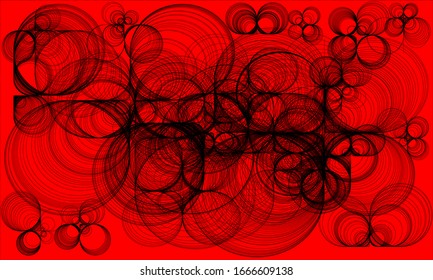 Black line geometric shapes on bright red mono background 