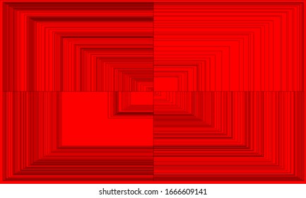 Black line geometric shapes on bright red mono background 