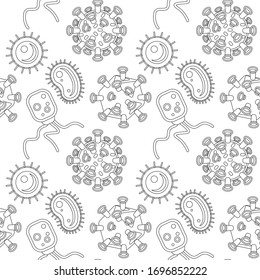 Black line germs on white backdrop. Seamless pattern for wrap paper, sleeper, pillowcase or bed linen, bath tile. Social banner, phone case or cloth print art. Minimal style stock vector illustration
