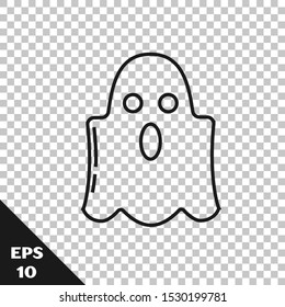 Black line Ghost icon isolated on transparent background. Happy Halloween party.  Vector Illustration