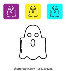 Black line Ghost icon isolated on white background. Happy Halloween party. Set icons colorful square buttons. Vector Illustration