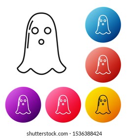Black line Ghost icon isolated on white background. Happy Halloween party. Set icons colorful circle buttons. Vector Illustration