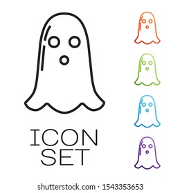 Black line Ghost icon isolated on white background. Happy Halloween party. Set icons colorful. Vector Illustration