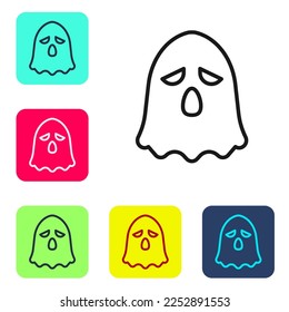 Black line Ghost icon isolated on white background. Happy Halloween party. Set icons in color square buttons. Vector
