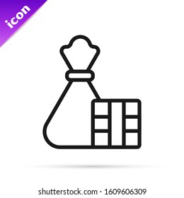 Black line Gift box and bag icon isolated on white background. Merry Christmas and Happy New Year.  Vector Illustration