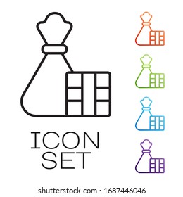 Black line Gift box and bag icon isolated on white background. Merry Christmas and Happy New Year. Set icons colorful. Vector Illustration