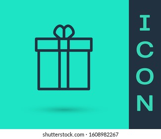 Black line Gift box and heart icon isolated on green background. Valentines day.  Vector Illustration