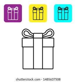 Black line Gift box icon isolated on white background. Set icons colorful square buttons. Vector Illustration