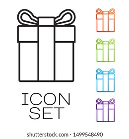 Black line Gift box icon isolated on white background. Set icons colorful. Vector Illustration