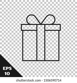 Black line Gift box icon isolated on transparent background.  Vector Illustration