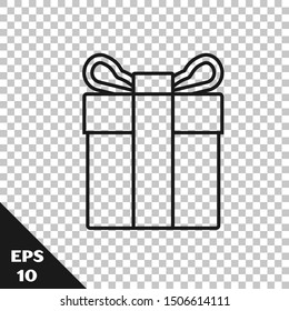 Black line Gift box icon isolated on transparent background.  Vector Illustration