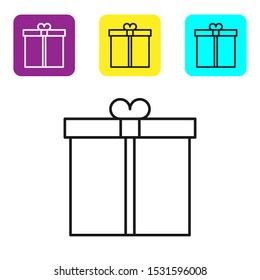 Black line Gift box icon isolated on white background. Set icons colorful square buttons. Vector Illustration