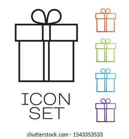 Black line Gift box icon isolated on white background. Set icons colorful. Vector Illustration