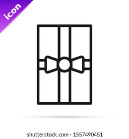 Black line Gift box icon isolated on white background. Merry Christmas and Happy New Year.  Vector Illustration