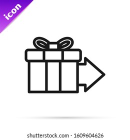 Black line Gift box icon isolated on white background.  Vector Illustration
