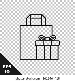 Black line Gift box icon isolated on transparent background.  Vector Illustration