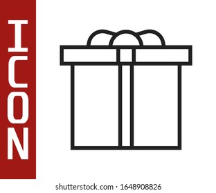 Black line Gift box icon isolated on white background. Happy Birthday.  Vector Illustration