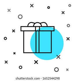 Schwarze Linie Geschenkbox Symbol einzeln auf weißem Hintergrund. Alles Gute zum Geburtstag! Zufällige dynamische Formen. Vektorillustration-Illustration