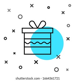 Black line Gift box icon isolated on white background. Happy Birthday. Random dynamic shapes. Vector Illustration